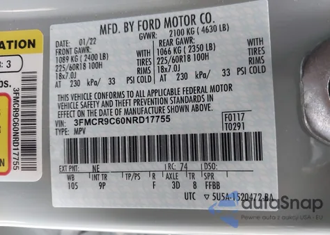 2022 Ford Bronco Sport Outer Banks из США, поврежденный, VIN 3FMCR9C60NRD17755